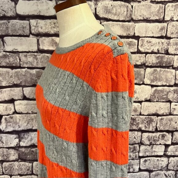 Talbots Orange & Gray Cable Knit Pullover Sweater Size L - Picture 5 of 9
